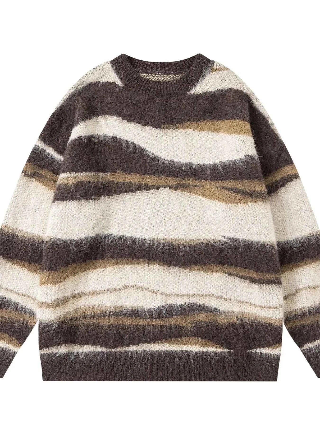 Men's Wave Striped Pattern Oversized Knit Sweater